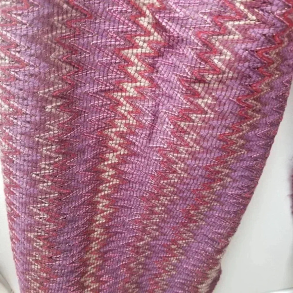 Missoni Scarf Long Fringe Multicolor Zig Zag Knit Wool Mohair Blend Purple - Picture 3 of 5